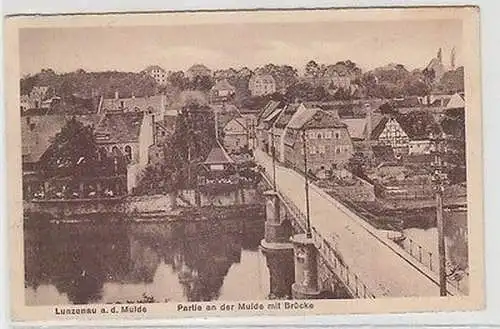 67463 Ak Lunzenau an der Mulde Partie an der Mulde mit Brücke 1928