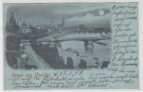 59403 Mondscheinkarte Gruß aus Dresden Carolabrücke 1899