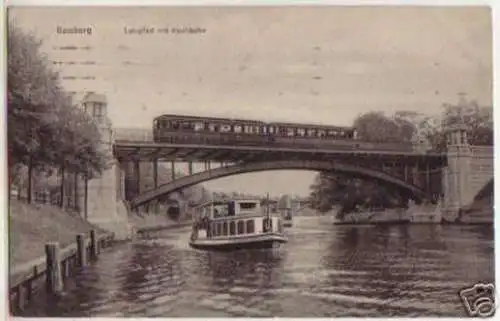 15848 Ak Hamburg Leinpfad mit Hochbahn 1917