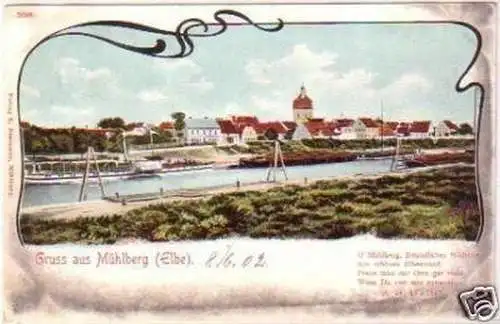 24642 Ak Gruss aus Mühlberg Elbe mit Dampfer 1902