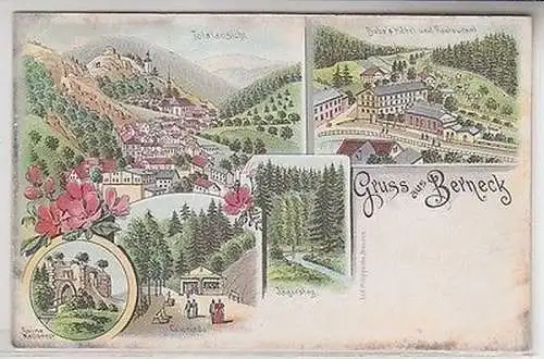 16847 Ak Lithografie Gruss aus Berneck Bube´s Hotel usw. um 1900