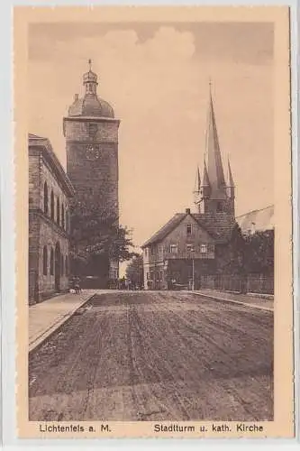 70417 Ak Lichtenfels a.M. Stadtturm und katholische Kirche um 1930