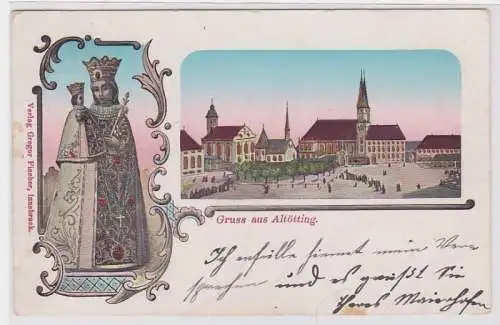 67405 kolorierte AK Gruss aus Altötting - Ortsansicht mit Kirche 1904