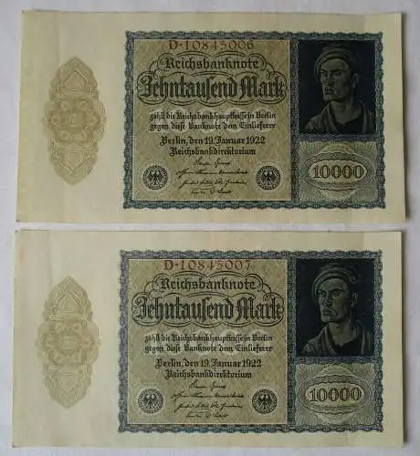 2 x 10000 Mark 19.1.1922 mit fortlaufender Nummer UNC (156297)