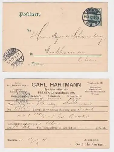 16256 DR Ganzsachen Postkarte P64 Zudruck Carl Hartmann Spedition Bremen 1908