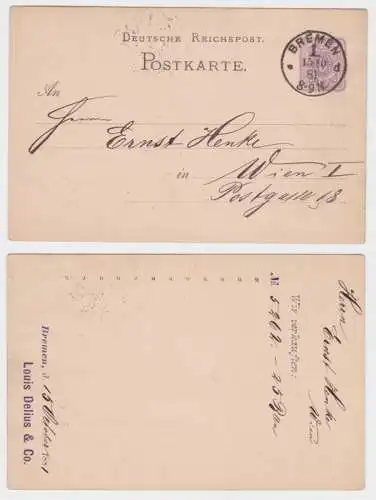 21017 Ganzsachen Postkarte P10 Zudruck Louis Delius & Co Bremen 1881