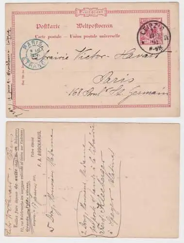 12547 DR Ganzsachen Postkarte P21 Zudruck F.A. Brockhaus Leipzig nach Paris 1891