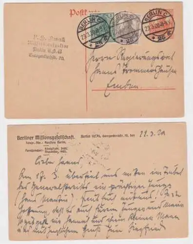 15387 Ganzsachen Postkarte P110 Zudruck Berliner Missionsgesellschaft 1920