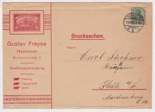 108462 Privat-Umschlag PU26/ B39 Zudruck Gustav Freyse Hannover Briefmarkenhandl