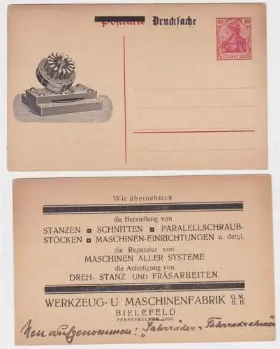 01209 DR Ganzsachen Postkarte P107 Zudruck Werkzeug u. Maschinenfabrik Bielefeld