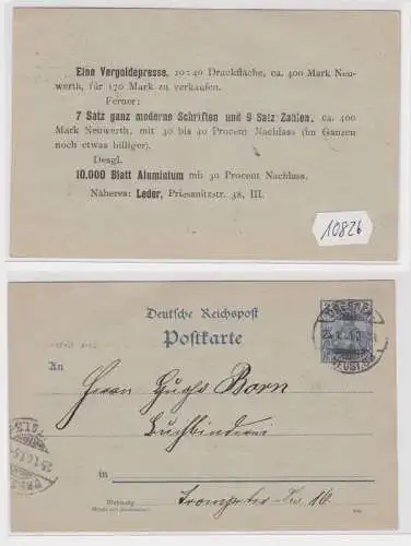 10826 DR Ganzsachen Postkarte P44 Zudruck Leder, Priessnitzstr. 38, III. Dresden