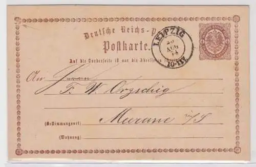 97078 DR Ganzsachen Postkarte P1 Plattenfehler Leipzig nach Meerane 1874