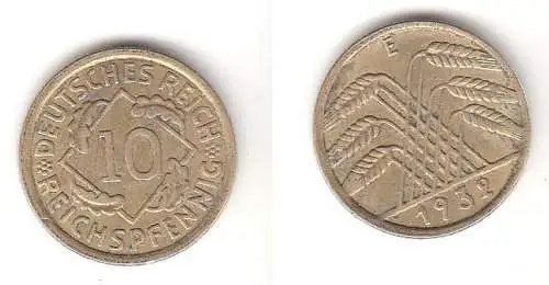 10 Reichspfennig Messing Münze Deutsches Reich 1932 E, Jäger 317 (112600)