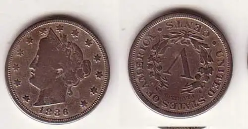 5 Cent Nickel Münze USA 1886 (108501)