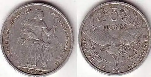 5 Francs Aluminium Münze Neu Kaledonien 1952