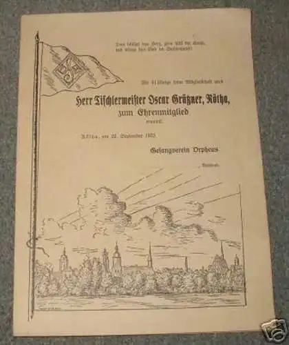 Schöne Urkunde des Gesangverein Orpheus Rötha von 1933