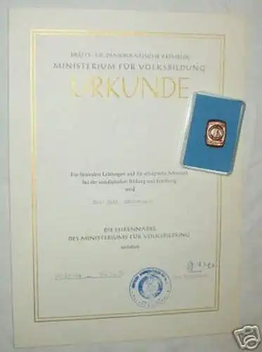 DDR Ehrennadel Volksbildung plus Urkunde 1972