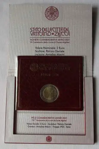 Vatikan 2 Euro 2021 Todestag von Dante Alighieri Blister/Folder Stgl.(163410)