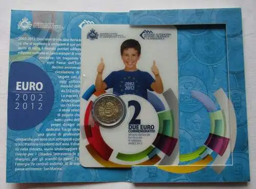 San Marino 2 Euro 2012 10 Jahre Euro-Bargeld CoinCard Gedenkmünze Folder /110233