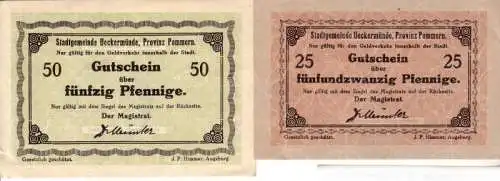 2 x Banknoten Notgeld Stadtgemeinde Ueckermünde Pommern o.J.