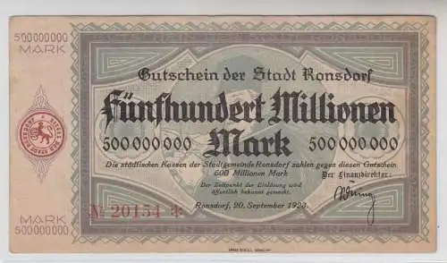 500 Millionen Mark Banknote Inflation Stadt Ronsdorf 20. September 1923