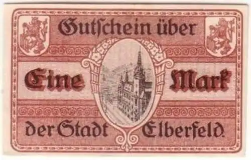 1 Mark Banknote Notgeld Stadt Elberfeld 1918