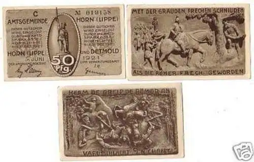 3 Banknoten Notgeld Amtsgemeinde Horn Lippe 1921