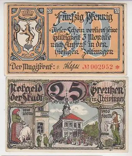 25 und 50 Pfennig Banknoten Notgeld Stadt Greussen um 1921