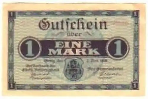 1 Mark Notgeld fürstliche Residenzstadt Greiz 1918