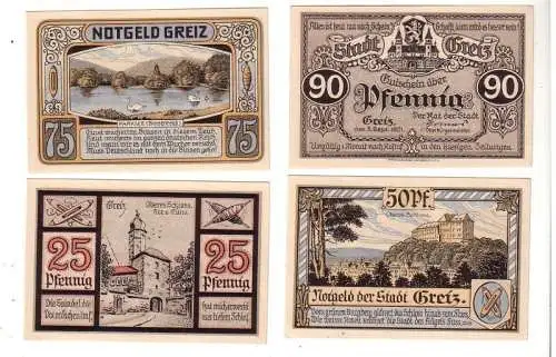 4 Banknoten Notgeld der Stadt Greiz 1921