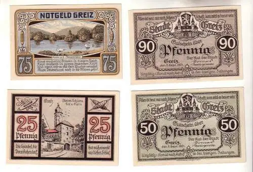 4 Banknoten Notgeld der Stadt Greiz 1921