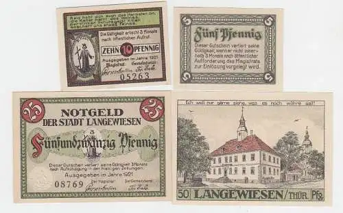 4 Banknoten Notgeld Stadt Langewiesen 1921