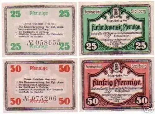 4 Banknoten Notgeld Bezirksverband Stollberg 1917