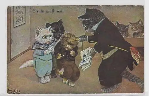 90542 Arthur Thiele Künstler Ak Katze "Strafe muß sein" um 1910