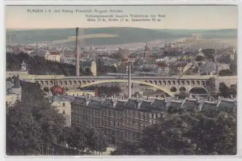 07527 Ak Plauen i.V. mit König Friedrich August Brücke um 1910