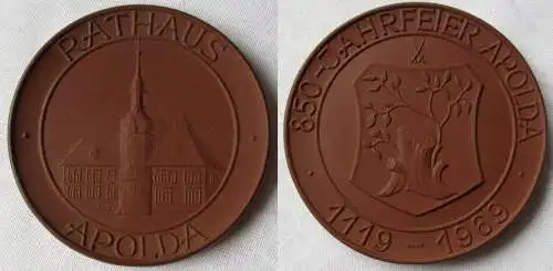 DDR Porzellan Medaille 850 Jahrfeier Apolda 1119-1969 Rathaus Apolda (164541)