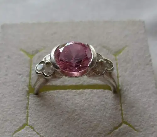 Hochwertiger 925er Sterling Silber Ring mit rosa & farblosem Edelstein (107036)