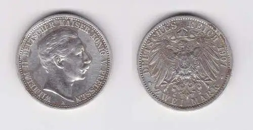 2 Mark Silbermünze Preussen König Wilhelm II 1907 A Jäger 102  (130568)