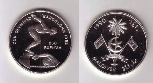 250 Rufiyaa Silbermünze Malediven Olympia 1992 Barcelona Schwimmstaffel (112894)