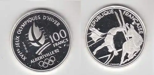 100 Franc Silber Münze Frankreich Olympia 1992 Albertville Trickskiläufe(116471)