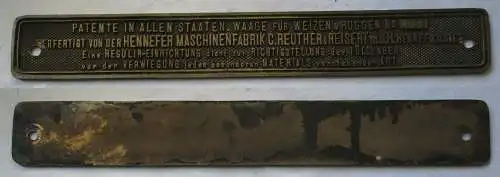 Reklame Messing Plakette Hennefer Maschinenfabrik Reuther & Reisert (116973)