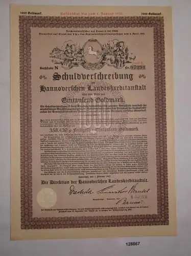 1000 Goldmark Schuldverschreibung Hannoverschen Landeskreditanstalt 1927 /128867