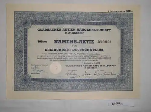 300 Mark Aktie Gladbacher Aktien Baugesellschaft M.Gladbach Mai 1954 (128096)