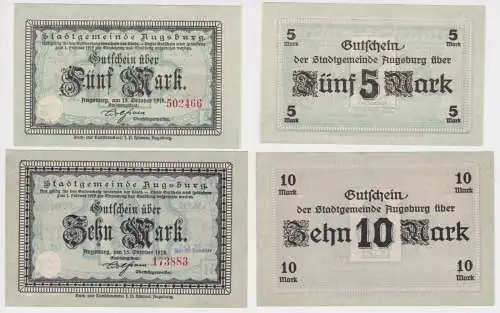 5, 10 Mark Banknoten Großnotgeld Stadt Augsburg 15.10.1918 (143143)