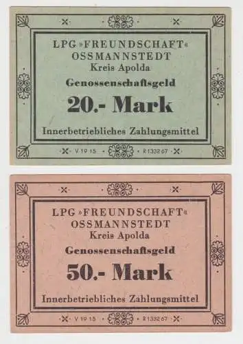 20 & 50 M Banknoten DDR LPG "Freundschaft" Ossmannstadt Kr. Apolda 1967 (145158)