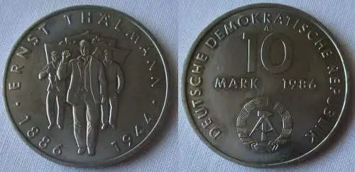 DDR Gedenk Münze 10 Mark Ernst Thälmann 1986 Stempelglanz (141539)