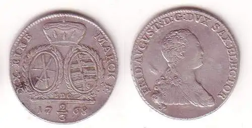 2/3 Taler Silber Münze Sachsen 1768 EDC (104843)