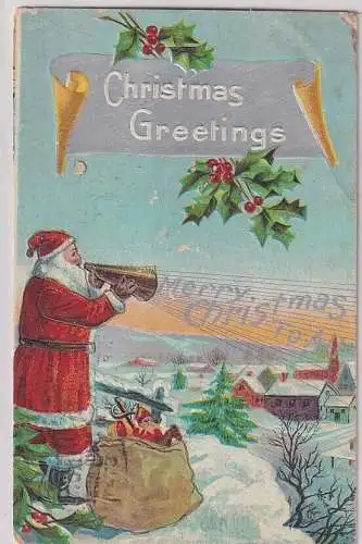 54609 geprägte Ak Christmas Greetings Weihnachten Weihnachtsmann 1910