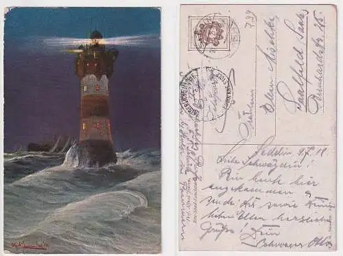 14523Künstler AK Marineschiffspost Rote-Sand-Leuchtturm 1918