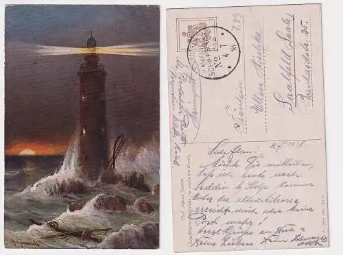 65317 Künstler AK Marineschiffspost Leuchtturm Eddystone 1918